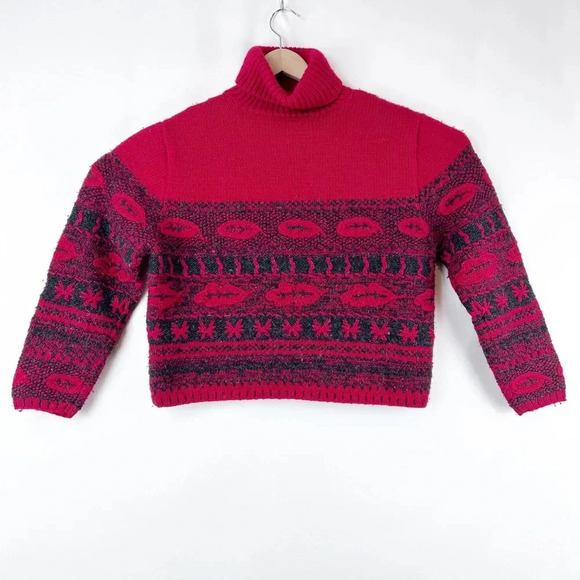 Classiques Enter 100% Wool Vintage Red & Black Sweater Size M - Picture 2 of 5